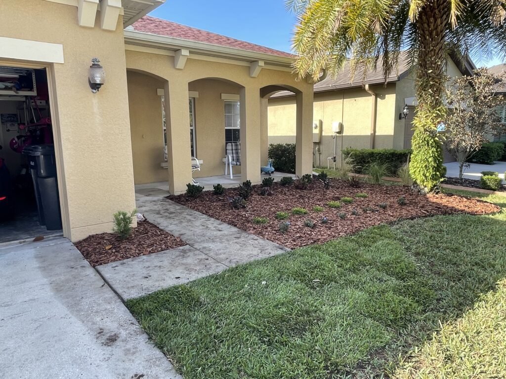 newly landscaped lawn and mulch beds in Ballantrea FL