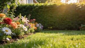 Lush green lawn in a suburban yard highlighting effective lawn care practices